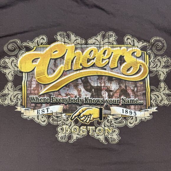 Cheers Boston Shirt Men’s XL Brown Cotton Crew Neck Souvenir Graphic Tee - Picture 4 of 6